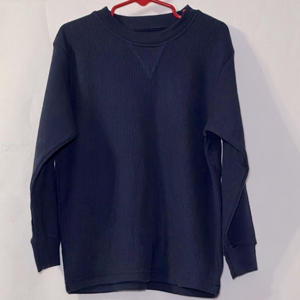 Blue thermal Top with Ribbed Cuffs and Crew Neckline
NWT